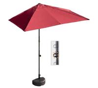 250cm/8.2ft Small Half Parasol Market Garden Balcony Umbrella With Height Adjustable, Water Base, Rectangle Canopy, Steel Frame(Wine red)