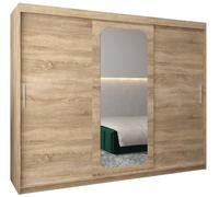 250cm Modern Bedroom Wardrobe with 3 Sliding Mirror Doors - Stylish Storage Cabinet for Bedroom - Space-Saving Design 250x200x62 cm - Sonoma Oak Finish