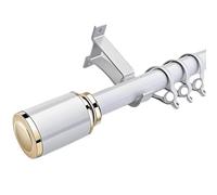 250cm Thick Single Curtain Rod with Contrasting Cylinder Ends - White, Adjustable 125cm x 2, Perfect for Room Dividers and Window Treatments.