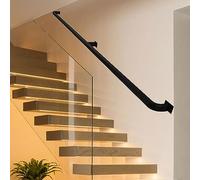 250cm Wall Mounted Non-Slip Black Metal Handrail - Modern Wrought Iron Support for Stairs Corridor Loft Decorative Safety Railings