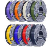 250g PL 2.0 3D Printer Filament 1.75mm Bundle, SUNLU Tough PLA Plus Multicolor (8x250g Mini Spools), Vacuum Sealed, Bone White/Midnight Blue/Red/Yellow/Olive Green/Blue/Orange/Purple