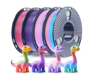 250g Rainbow PLA Filament 1.75mm Beginner Bundle, 3D Printer Filament Neatly Wound, Fast Color Change Each 8 Meters, 250g Spool, 4 Rolls, Rainbow 01-04