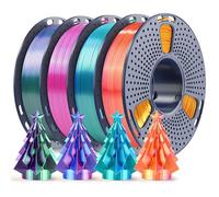 250g Silk Dual Color PLA Filament 1.75mm Bundle, SUNLU 3D Printer Filament, Coextruded Shiny Multicolor PLA, Individually Vacuum Packed, 4 Rolls, Red Gold+Blue Green+Red Blue+Green Purple