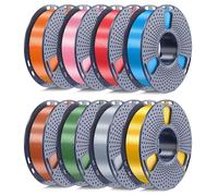 250g Silk PLA+ Filament 1.75mm Bundle, SUNLU 3D Printer Filament Glossy, Smooth Silky Surface, 250g Spool, 8 Rolls, Gold+Silver+Red+Bronze+Copper+Blue+Pink+Orange