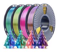 250g Silk Triple Color PLA Filament 1.75mm Bundle, SUNLU 3D Printer Filament, Coextruded Shiny PLA, Vacuum Packed, 4 Rolls, BlackGoldPurple+RedYellowBlue+OrangeBlueGreen+BlueGreenPurple