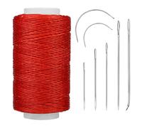 250M Leather Waxed Thread, Sewing Waxed Thread Cord with Needles, Upholstery Repair Sewing Kit for Bookbinding, Shoe Repairing, Leather Projects, 150D/Red