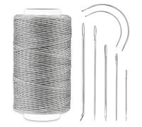250m Waxed Thread, 150D Sewing Cord, Leather Needles - Upholstery Repair Kit for Bookbinding, Shoe Repairing, Leather Projects - Light Grey