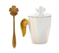 250ml/8.5oz Creative Angel Wings Ceramic Mug For Couples With Lids Office Milk Coffee Cup-White Angel - Golden Wings+Spoon