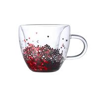 250ml/8.5oz Transparent High Borosilicate Glass Heart Shaped Double Layer Coffee Cup Office Love Breakfast Milk Cup-Sequin style