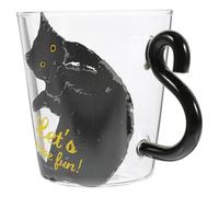 250ml Black Glass Cat Coffee Mug with Non Slip Handle for Daily Drinks | Smooth Surface and Rim, Easy Cleaning, Secure Grip, Suitable for Tea, Juice, Hot Chocolate, Home, Office or Afternoon Tea