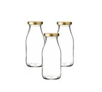 250ml Glass Juice & Milk Bottles with Gold Caps | Reusable Drink Bottles for Smoothies, Milkshakes & Cold Drinks | Pack of 36 | J&B