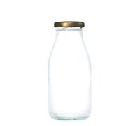 250ml Glass Milk Bottle & Lid for Raw Milk Juice Small Milkshake Wedding Favours (43mm Neck) (Gold Lid, Pack of 12)