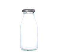 250ml Glass Milk Bottle & Lid for Raw Milk Juice Small Milkshake Wedding Favours (43mm Neck) (Silver Lid, Pack of 100)