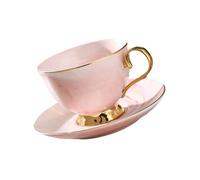 250Ml Nordic Style Marble Pattern Ceramic Coffee Cup with Saucer Red Gold Handle Porcelain Drink Mug for Home Office Tea Milk Latte