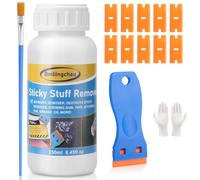 250ml Sticky Stuff Remover, Sticker Remover Kit for Adhesive, Glue, Sticky Label, Tape, Chewing Gum, Car Sticker, Heel Mark Removal & Degreaser with Scraper Tool Bundle with 10 Plastic Blades