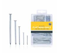 250pcs Assorted Flat Head Nails Zinc Plated 5 Sizes Round Metal Nails Set for Framing and Fencing Wood Carpentry Hanging Pictures Mounting Shelves Masonry DIY Homework Furniture Or Construction