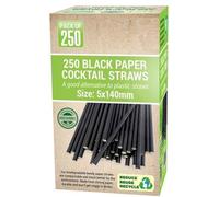 250pcs Biodegradable Paper Straws - Black Kraft Drinking Straws for Juice, Coffee, Cold Cocktails - Birthday, School, Wedding, Bridal/Baby Shower Party Accessories