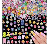 250pcs Kawaii 3D Candy Nail Charms Kit,Y2K Cartoon Gummy Bear Bees Fruit Pineapple Sweet Candy Lollipop Donut Ice Cream Cute Heart Star Bows Mixed Colors Jewelry Nail Embellishments for Nail Art Craft
