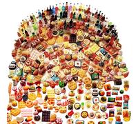 250Pcs Mini Food Miniatures Food Drinks Bottles Toys Doll House Accessories 1:12 Playset Kitchen Game Pretend Play Party Mini Things Stuff Tiny Baking Micro Hamburger Ice Cream Cake Bread