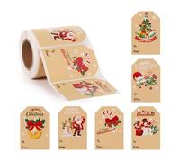 250pcs Self Adhesive Gift Tag Stickers, Christmas Labels Stickers Kraft Stickers Roll Decorative Christmas Stickers for Party Favor Box Envelope Wrapping Gift Christmas Decor