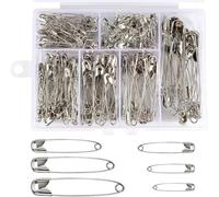 250pcs/set Multipurpose large safety pins 6-sizes,Suitable for temporary repair clothes, packaging gifts, art creation (silver)