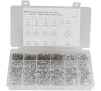 250Pcs Spring Hose Clamps Φ5-Φ14mm Steel Assorted Kit | High carbon for steel, blue white zinc plating, rust for proof, resistant, long lasting durability