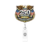 250th Anniversary 1776-2026 USA Patriotic Retractable Badge Reel with Eagle & American Flag Design 360° Rotating ID Holder for Nurses, Doctors, Office Workers, and Government Employees