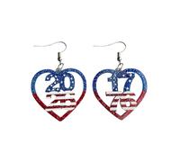 250th Anniversary 4th of July Acrylic Heart Numbers Earrings - Red White Blue Patriotic Earrings with Multilayer Pendant for Women Earrings Real Silver Ladies Set, 6 3 1cm, Acrylic