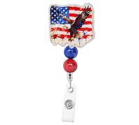 250th Anniversary Badge Reel with Beaded,Funny 4th of July Badge Reels Retractable,USA Eagle Flag Badge Holder with Alligator Clip,Patriotic for Teacher Student Office Medical Worker Nurse