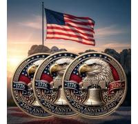 250th Anniversary Commemorative Coin - USA 1776-2026 Challenge Coin, Patriotic Eagle Collectible Token, 2D Engraved US Military Medal for Veterans, Gift for History Lovers (3 pcs)