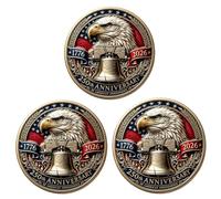250th Anniversary Commemorative Coin - USA 1776-2026 Challenge Coin, Patriotic Eagle Double-Sided Engraved Token, Premium Alloy US Military Veteran Gift for History Buffs (3 Pcs)