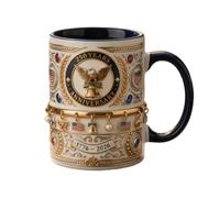 250th Anniversary Commemorative Mug, Embossed Ceramic US Eagle Cup with Dangling Gold Relief & Patriotic Faux Gemsto