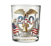 250th Anniversary Glass Cup 1776-2026, Eagle Design Whiskey Glass with Grey Tint, 9 oz Spirit Tumbler for Bourbon Scotch Rum, Patriotic Gift for American History Collector Vet