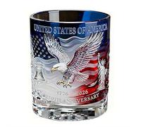 250th Anniversary Independence Day Commemoration Glass Diameter 8cm Patriotic Historical Text Engraved Glasses Multi-Use for Liquor Bourbon Wine 4th of July Memorial Gifts (White) (A)