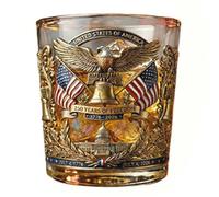 250th Anniversary Independence Day Commemoration Glass Diameter 8cm Patriotic Historical Text Engraved Glasses Multi-Use for Liquor Bourbon Wine 4th of July Memorial Gifts (Gold) (B)