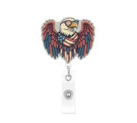 250th Anniversary Patriotic Eagle USA Flag Retractable Badge Reel with Alligator Clip, American Independence Day ID Badge Holder for Nurse Teacher Doctor Office Worker