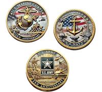 250th Anniversary U.S. Armed Forces Commemorative Coin,Patriotic Marine Corps Collectible,Double-Sided High Relief Design,Patriotic Metal Challenge Coin (ALL3PCS)