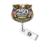 250th Anniversary USA Badge Holder Funny Eagle Retractable Independence Day Badge Holder with Alligator Clip Patriotic Badge Holder for Nurse Doctor Office Worker