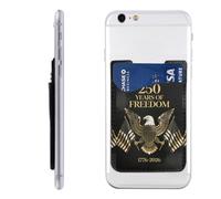250th Anniversary USA with bald eagle (2) Phone Wallet, Stick On Card Holder for Back of Phone Case - Leather Cell Phone Card Wallet Sleeve Adhesive Phone Pocket - Compatible with Most Cell Phones
