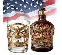 250th Anniversary Whiskey Bottle, U.S. 250th Anniversary Whiskey Decanter, We The People 1776-2026 Amber Glass with Liberty Bell Stopper, 350 mL, for Bourbon, Scotch or Wine, Gift for Men (#A)