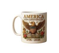 250th Mug - Patriotic Ceramic Mug, Coffee Drinkware for Celebration, Memorial Drink Cup, Printed Collector's Keepsake | Independence Party Tableware Gift for Office Class
