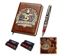 250th U.S. Anniversary Pen & Notebook Set, 1776-2026 Patriotic Journal Gift Box, USA Independence Commemorative Pen, Leather Notebook Souvenir for Patriots, Veterans, Collectors, Memorial Keepsake (A)