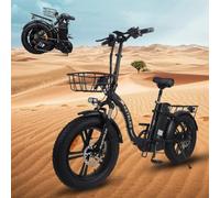 250W Folding Electric Bike 20''X4" Fat Tire Electric Bikes for Adults Foldable electric bicycle 48V 35AH Removable Battery 25KM/H,43-62Miles Range 7-Speed, LCD Display,Dual Suspension Black Ebike