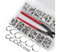 251PCS 14 Sizes Single Ear Hose Clamp, 5.3-33.1mm 304 Stainless Steel Ear Clamp Kit with Ear Clamp Pincer, Stepless Hose Clamps Cinch Rings for Automotive, Home Appliance Line and Plumbing