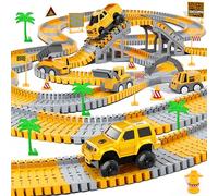 253Pcs Construction Race Track Toy with 5 Trucks & Cars for Boys Girls