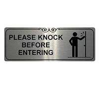 254 PLEASE KNOCK BEFORE ENTERING Metal Aluminium Door Sign Plaque House Office (200x75mm., Brushed Silver)