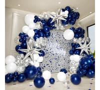 254Pcs Navy Blue White and Silver Balloons Garland Arch Kit with Explosion Star Foil Balloons for Graduation Wedding Engagements Birthday New Year Eve Bridal Shower Baby Shower Anniversary Decorations