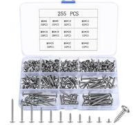 255 Pcs M4 Self Tapping Screws, Stainless Steel Pozi Flanged Phillips Pan Head for Wood Assortment, Round Truss Tapping for Woodwork Repairment