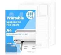 255 Pcs Printable A4 Suspension File Insert White 15×55mm Hanging File Inserts Paper Tab Inserts Suspension Files Tabs Filing Cabinet Suspension Files Label Insert for Hanging Folder（51pcs/Pack）
