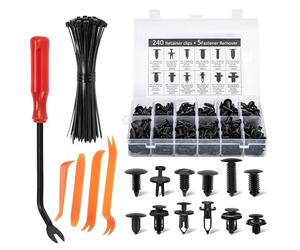255PCS Car Trim Clips and Fixings Set, 12 Sizes Plastic Rivets Push Pin Retainer Clips with 4 Trim Removal Tools and 10 Cable Ties, Car PanelClips for Bumper, Door, Fender, Mudguard and InteriorTrim